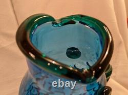 Vintage Blenko Handmade Glass Fish Vase Hank Adams Cobalt Blue/Emerald Green