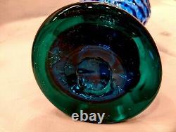 Vintage Blenko Handmade Glass Fish Vase Hank Adams Cobalt Blue/Emerald Green