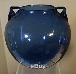 Vintage Blenko Seeded Glass Vase With Handles Pre Designer Blue Old