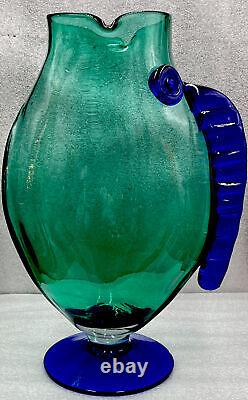 Vintage Blenko Teal & Cobalt Blue Art Glass Fish Sculpture Vase 12 1/4