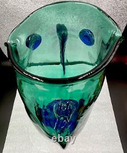 Vintage Blenko Teal & Cobalt Blue Art Glass Fish Sculpture Vase 12 1/4