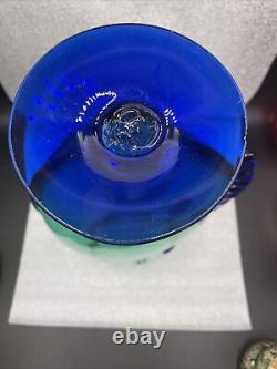 Vintage Blenko Teal & Cobalt Blue Art Glass Fish Sculpture Vase 12 1/4