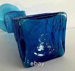 Vintage Blenko Textured Art Glass Vase Blue Wayne Husted #6223