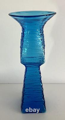 Vintage Blenko Textured Art Glass Vase Blue Wayne Husted #6223