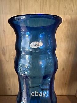 Vintage Blenko art glass blue Bamboo Vase 2004