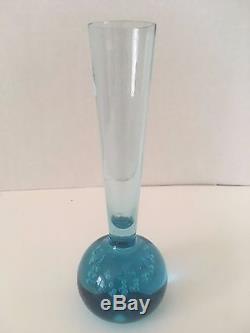 Vintage Blown Blue Glass 5.5 Single Stem Flower Vase Rounded Ball Base Collect