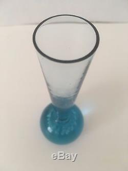 Vintage Blown Blue Glass 5.5 Single Stem Flower Vase Rounded Ball Base Collect