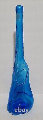 Vintage Blue Glass Elephant Wine Bottle Vase Figurine Trunk Up 17