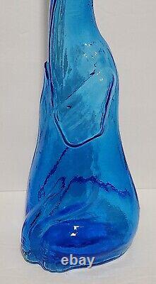 Vintage Blue Glass Elephant Wine Bottle Vase Figurine Trunk Up 17