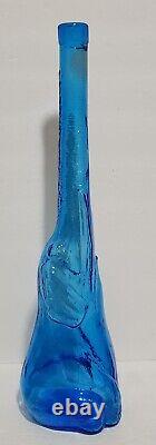 Vintage Blue Glass Elephant Wine Bottle Vase Figurine Trunk Up 17