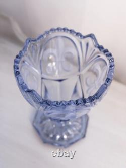 Vintage Blue Glass Footed Vase with Satin Fleur-de-lis Designs