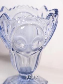 Vintage Blue Glass Footed Vase with Satin Fleur-de-lis Designs