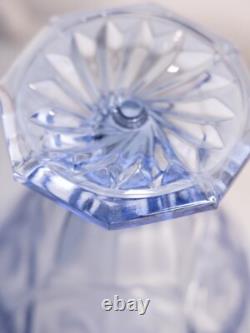 Vintage Blue Glass Footed Vase with Satin Fleur-de-lis Designs