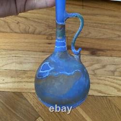 Vintage Blue Glass Vase Bud Vase Hand Blown Sacco Finish