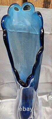 Vintage Blue LE Smith Swung Glass Vase 18