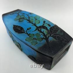 Vintage Blue Layered Galle Style Flower Blossom Cameo Art Glass 10 Vase Frosted
