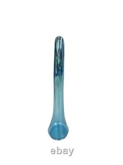 Vintage Blue Smooth Swung Glass Vase 19.5