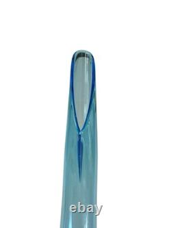 Vintage Blue Smooth Swung Glass Vase 19.5