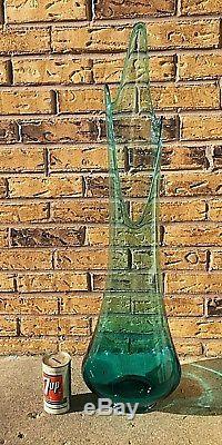 Vintage Blue Stretched Swung Glass Floor Vase 34 Tall HUGE