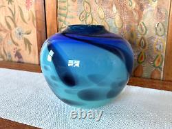 Vintage Blue Studio Art Glass Bulbous Vase by Dan Dombrowsky 1990