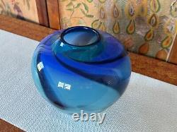 Vintage Blue Studio Art Glass Bulbous Vase by Dan Dombrowsky 1990