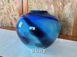 Vintage Blue Studio Art Glass Bulbous Vase by Dan Dombrowsky 1990