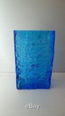 Vintage Blue Whitefriars Ice Textured Brick/ Block Vase