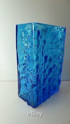 Vintage Blue Whitefriars Ice Textured Brick/ Block Vase