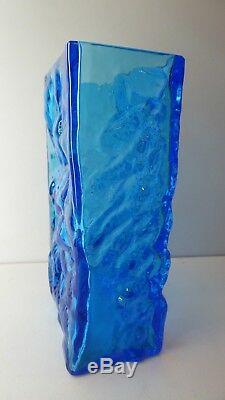 Vintage Blue Whitefriars Ice Textured Brick/ Block Vase