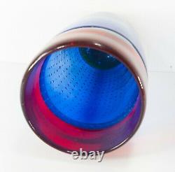 Vintage Blue and Red Controlled Diffused Bubble Italian Murano Art Glass Vase