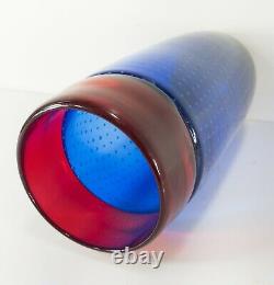 Vintage Blue and Red Controlled Diffused Bubble Italian Murano Art Glass Vase