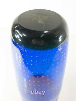 Vintage Blue and Red Controlled Diffused Bubble Italian Murano Art Glass Vase