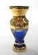 Vintage Bohemian Cobalt Blue Crystal Flower Vase Gold Gilded Floral Hand Made