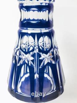 Vintage Bohemian Cobalt Blue Cut-to-Clear Glass Vase 11.75in