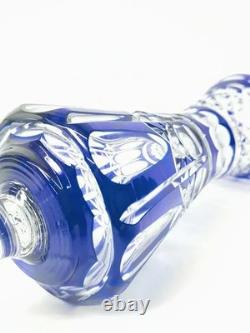 Vintage Bohemian Cobalt Blue Cut-to-Clear Glass Vase 11.75in