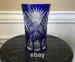 Vintage Bohemian Czech Cobalt Blue Cut to Clear 7 Vase