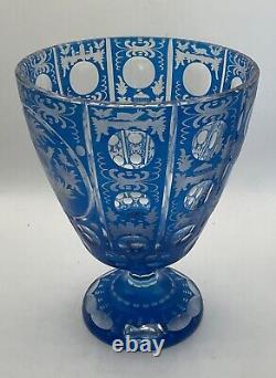 Vintage Bohemian Czech Engraved Blue Glass Vase