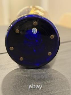 Vintage Bohemian or Czech-style cobalt blue art glass with gold gilding bud vase