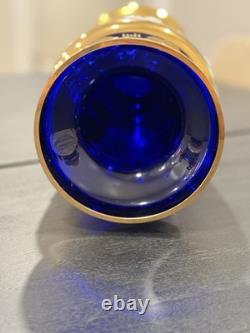 Vintage Bohemian or Czech-style cobalt blue art glass with gold gilding bud vase