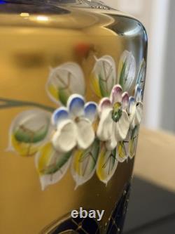 Vintage Bohemian or Czech-style cobalt blue art glass with gold gilding bud vase