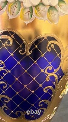 Vintage Bohemian or Czech-style cobalt blue art glass with gold gilding bud vase