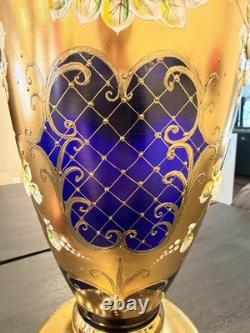 Vintage Bohemian or Czech-style cobalt blue art glass with gold gilding bud vase