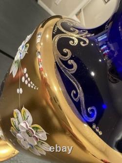 Vintage Bohemian or Czech-style cobalt blue art glass with gold gilding bud vase