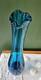 Vintage Boho LE Smith MCM Blue Swung Glass Vase 15 Fat Bottom Base
