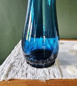 Vintage Boho LE Smith MCM Blue Swung Glass Vase 15 Fat Bottom Base