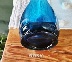 Vintage Boho LE Smith MCM Blue Swung Glass Vase 15 Fat Bottom Base