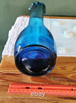 Vintage Boho LE Smith MCM Blue Swung Glass Vase 15 Fat Bottom Base