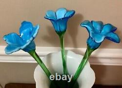 Vintage Bouquet (3) Italian Mid Century Hand Blown Long Stem Flowers Art Glass