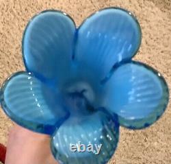 Vintage Bouquet (3) Italian Mid Century Hand Blown Long Stem Flowers Art Glass