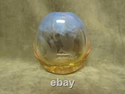 Vintage Caithness Scotland Seagull Engraved Art Glass Vase Blue Tan Spatter